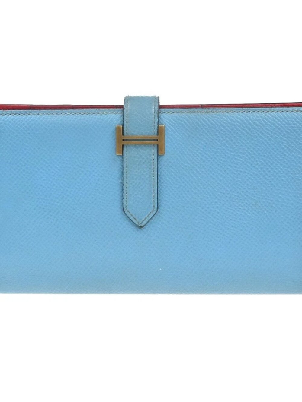 HERMES Bearn Bicolor Long Bifold Wallet Epson Leather Blue Red GHW 32KC756